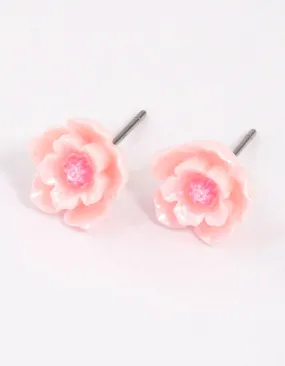 Pink Pearlised Flower Stud Earrings Beautiful Embellishment