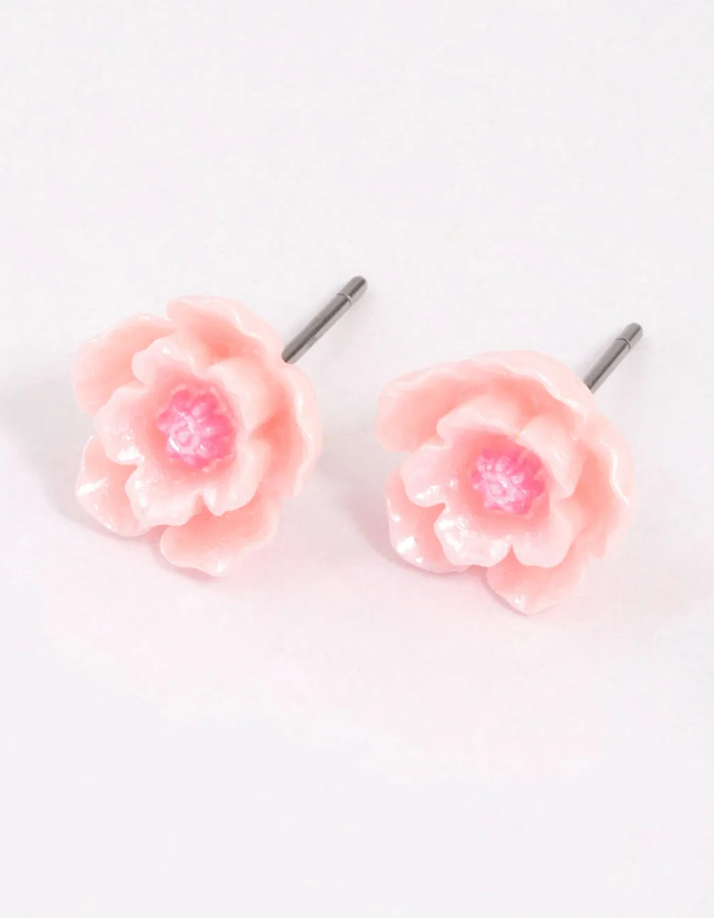 Pink Pearlised Flower Stud Earrings Beautiful Embellishment