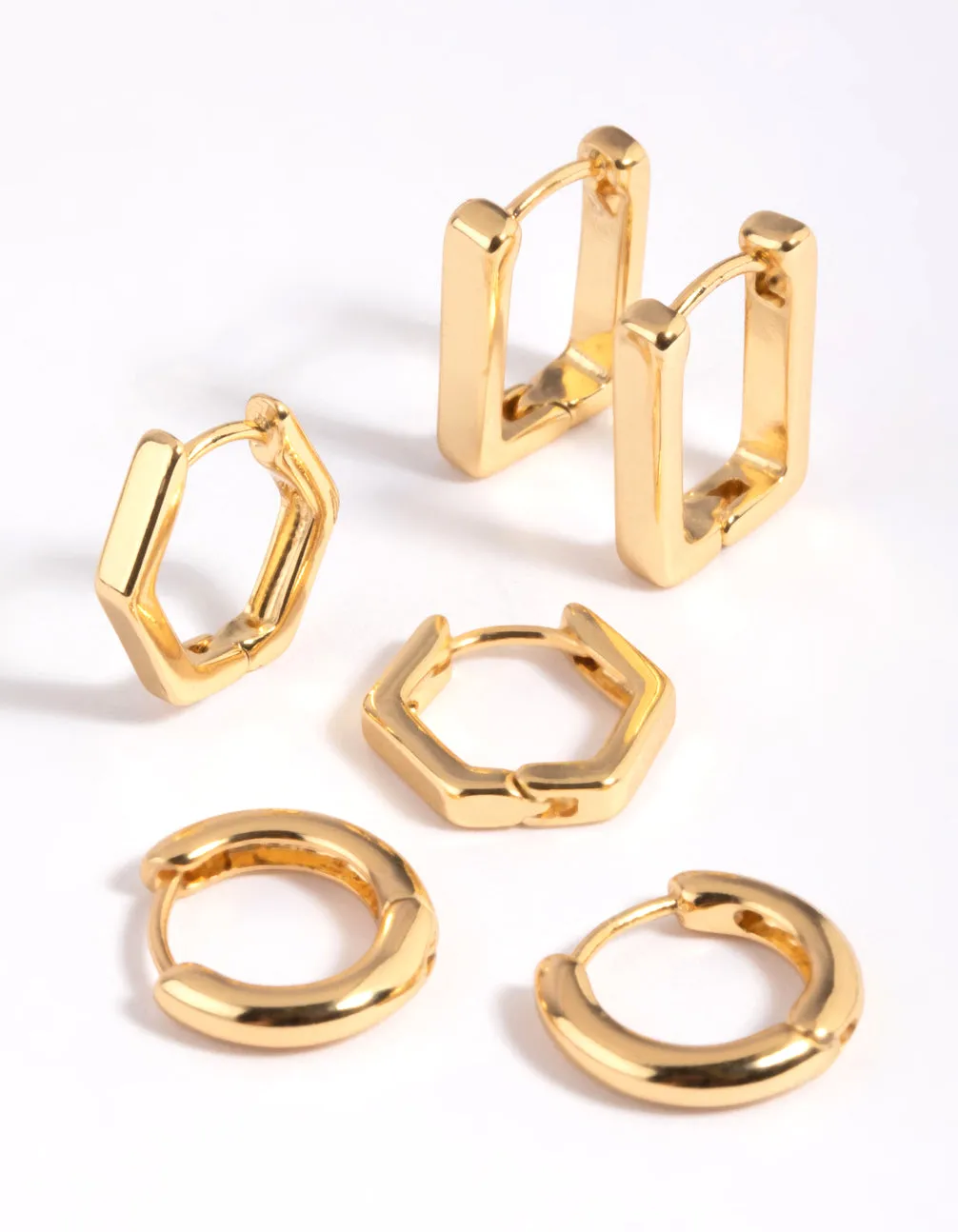 Gold Plated Brass Hexagon Earring Stack 6-Pack Holiday Ornament