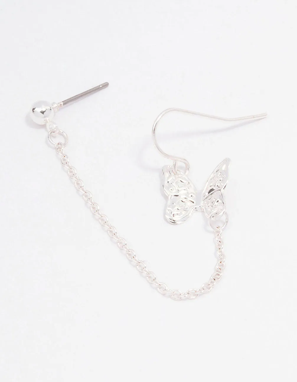 Charming Piece Silver Butterfly Chain Drop Earrings