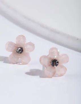 Elegant Essential Minimalist Piece Pink Pretty Flower Stud Earrings