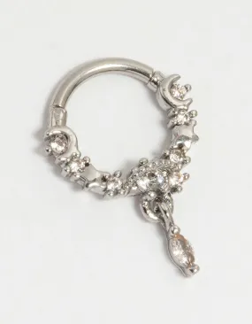 Surgical Steel Cubic Zirconia Celestial Drop Clicker Ring Exquisite Adornment