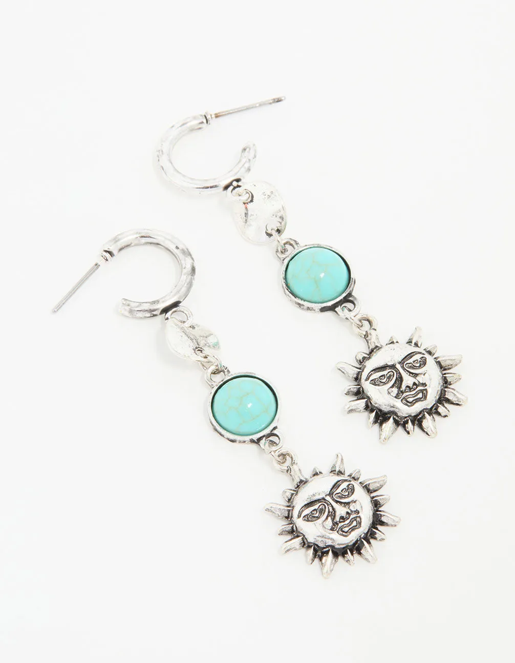 Antique Silver Turquoise Stone & Sun Drop Earrings Graceful Vibe