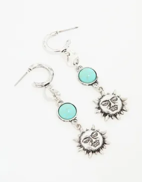 Antique Silver Turquoise Stone & Sun Drop Earrings Graceful Vibe