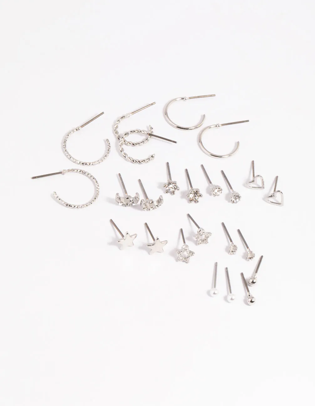 Matte Accessory Silver Celestial Heart Stud Earring 12-Pack