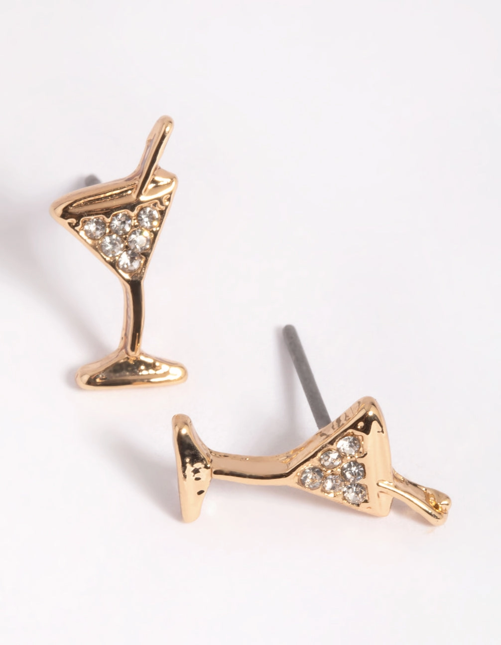 Trendy Element Gold Diamante Martini Stud Earrings