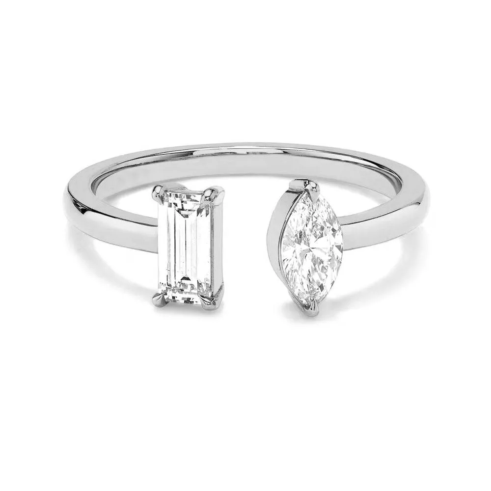Quality Statement Comfortable Appearance Baguette and Marquise Lab Grown Diamond Toi et Moi Promise Ring