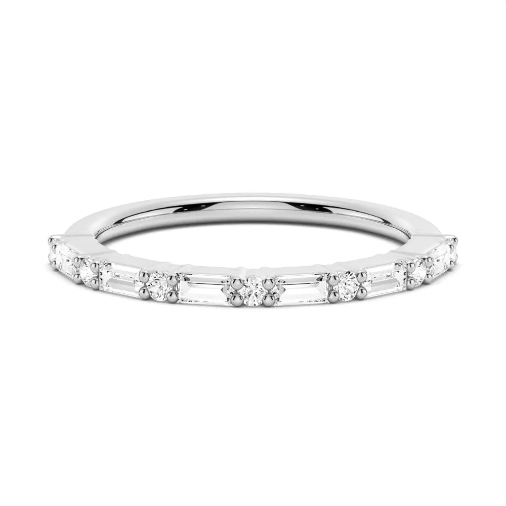 Compostable Material Baguette And Round Prong Moissanite Anniversary Band