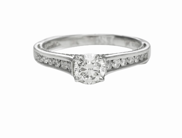 Dazzle Factor 14 Karat White Gold Milgrain Solitaire Engagement Ring (.84cttw)
