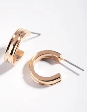 Premium Appearance Gold Thick Centred Mini Hoop Earrings