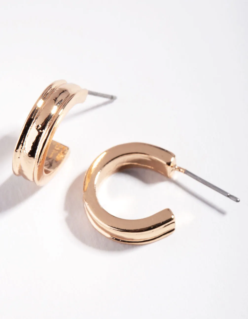 Premium Appearance Gold Thick Centred Mini Hoop Earrings