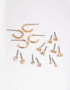 Gold Pearl Stud & Huggie Hoop Earring 8-Pack Tiny Accent