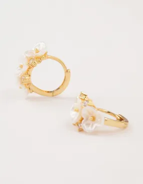 Trendy Decoration Gold Plated Pearlised Flower Hoop Earrings