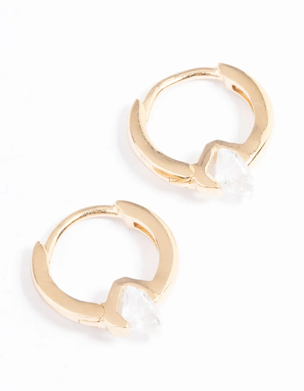 Retro Ornament Social Adornment Gold Plated Sterling Silver Round Cubic Zirconia Huggie Earrings