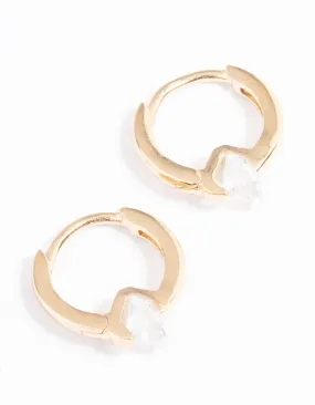 Everyday Trinket Gold Plated Sterling Silver Round Cubic Zirconia Huggie Earrings
