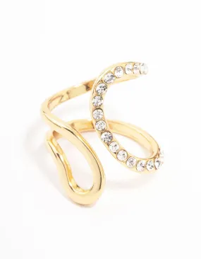Gold Plated Diamante Trail Swirl Ring Fashionable Choice