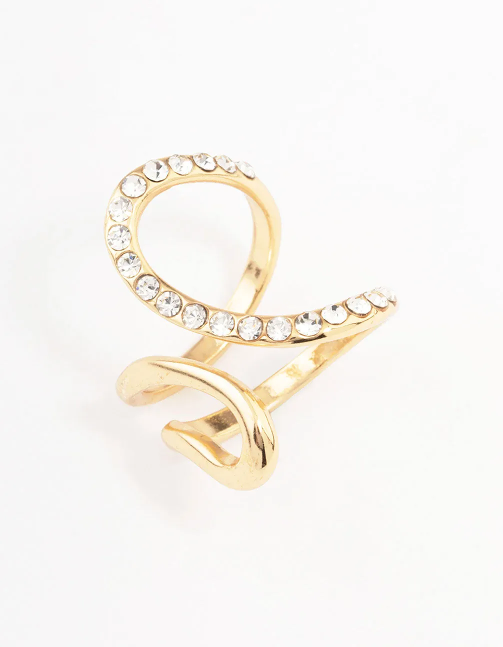 Minimalist Product Delicate Item Gold Plated Diamante Trail Swirl Ring