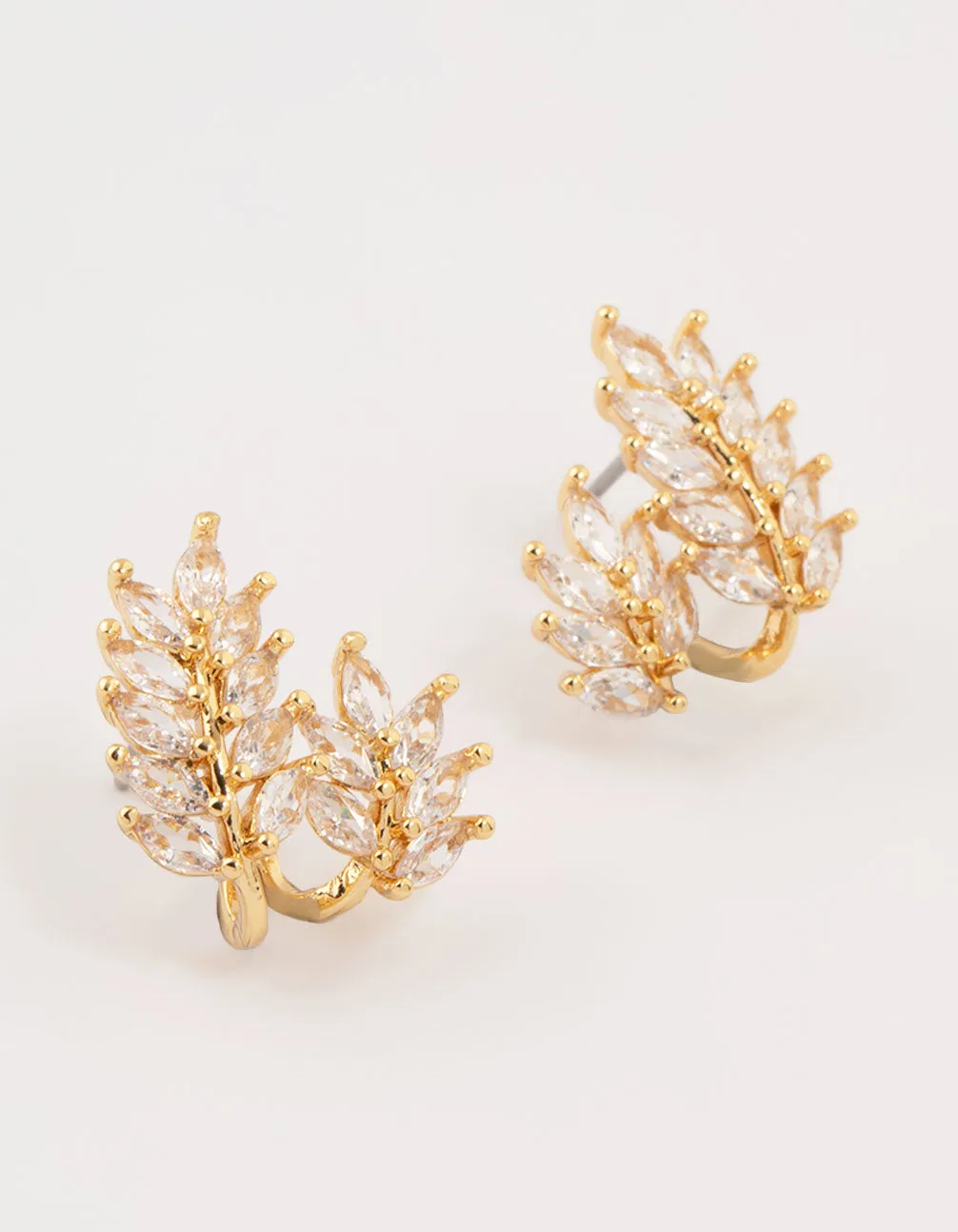 Gold Plated Cubic Zirconia Roman Leaf Crawler Earrings High-Quality Decor Graceful Accessory