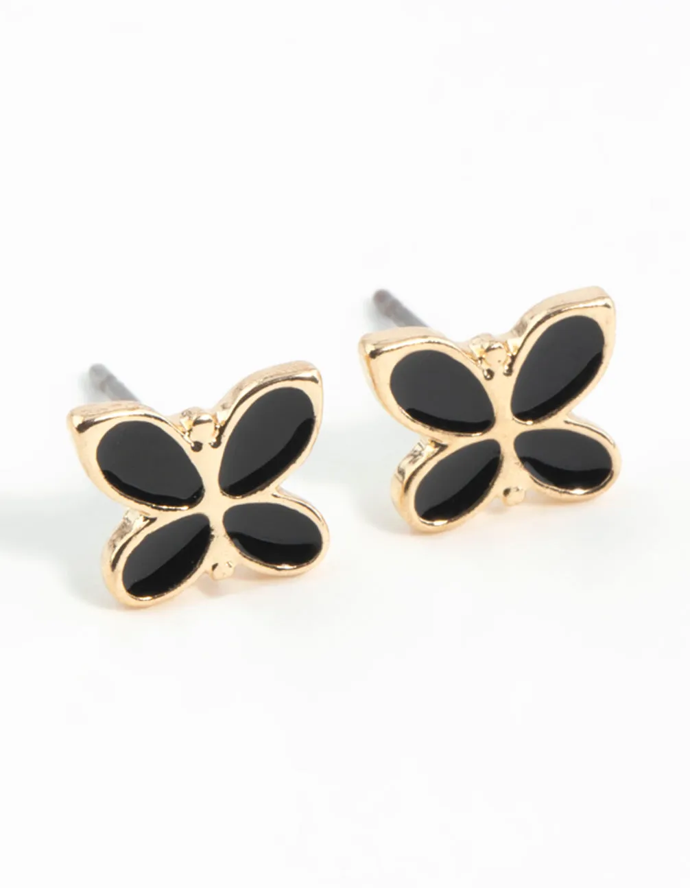 Graceful Finish Black Butterfly Enamel Stud Earrings
