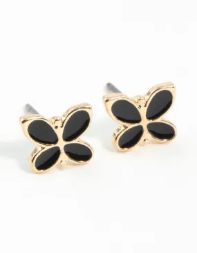 Graceful Finish Black Butterfly Enamel Stud Earrings