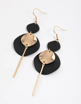 Glossy Trinket Pretty Decor Black Coated Disc Stick Drop Earrings