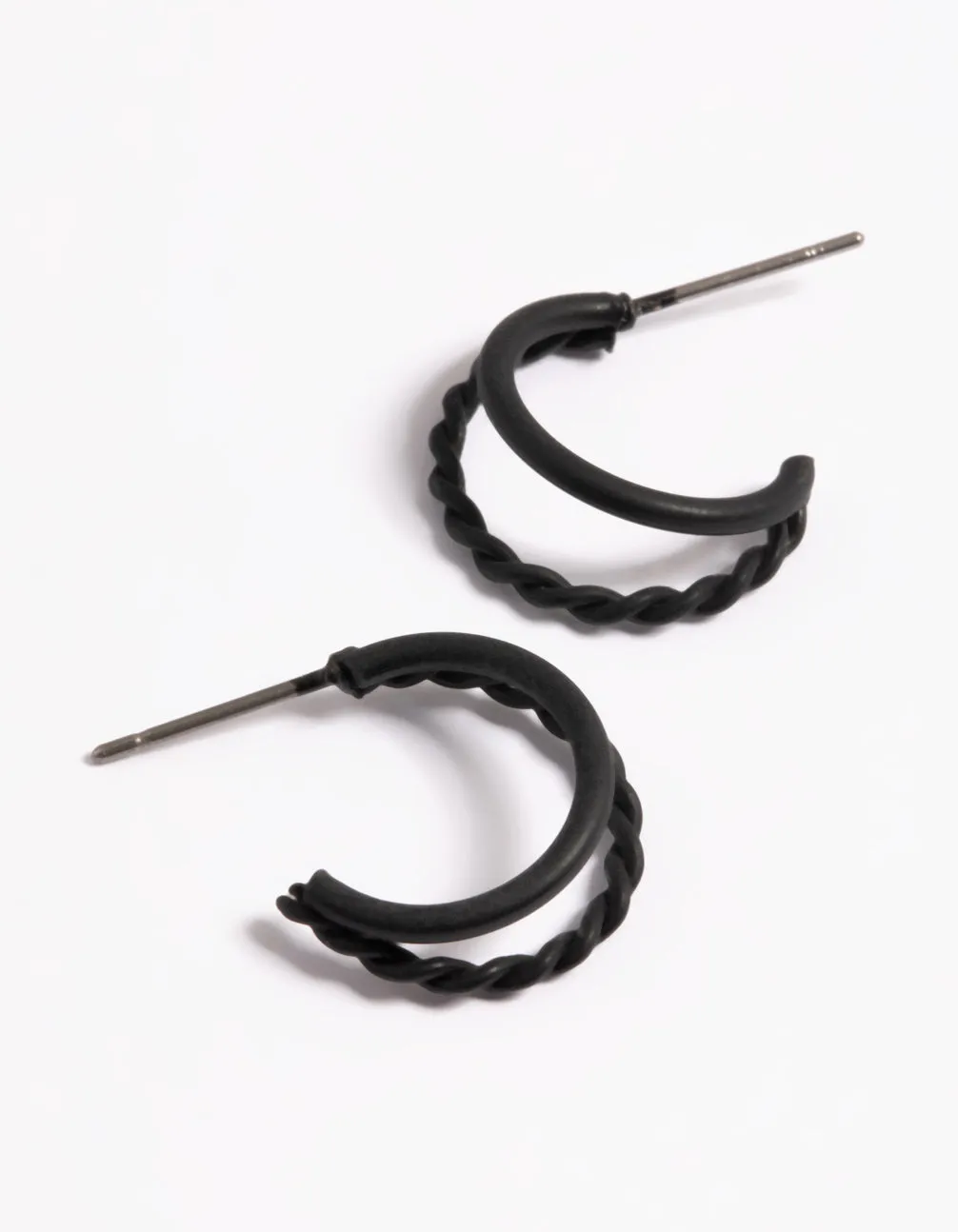 Radiant Style Neutral Jewelry Black Coated Plain & Twist Double Huggie Earrings