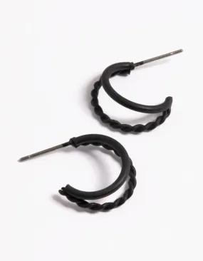 Radiant Style Neutral Jewelry Black Coated Plain & Twist Double Huggie Earrings