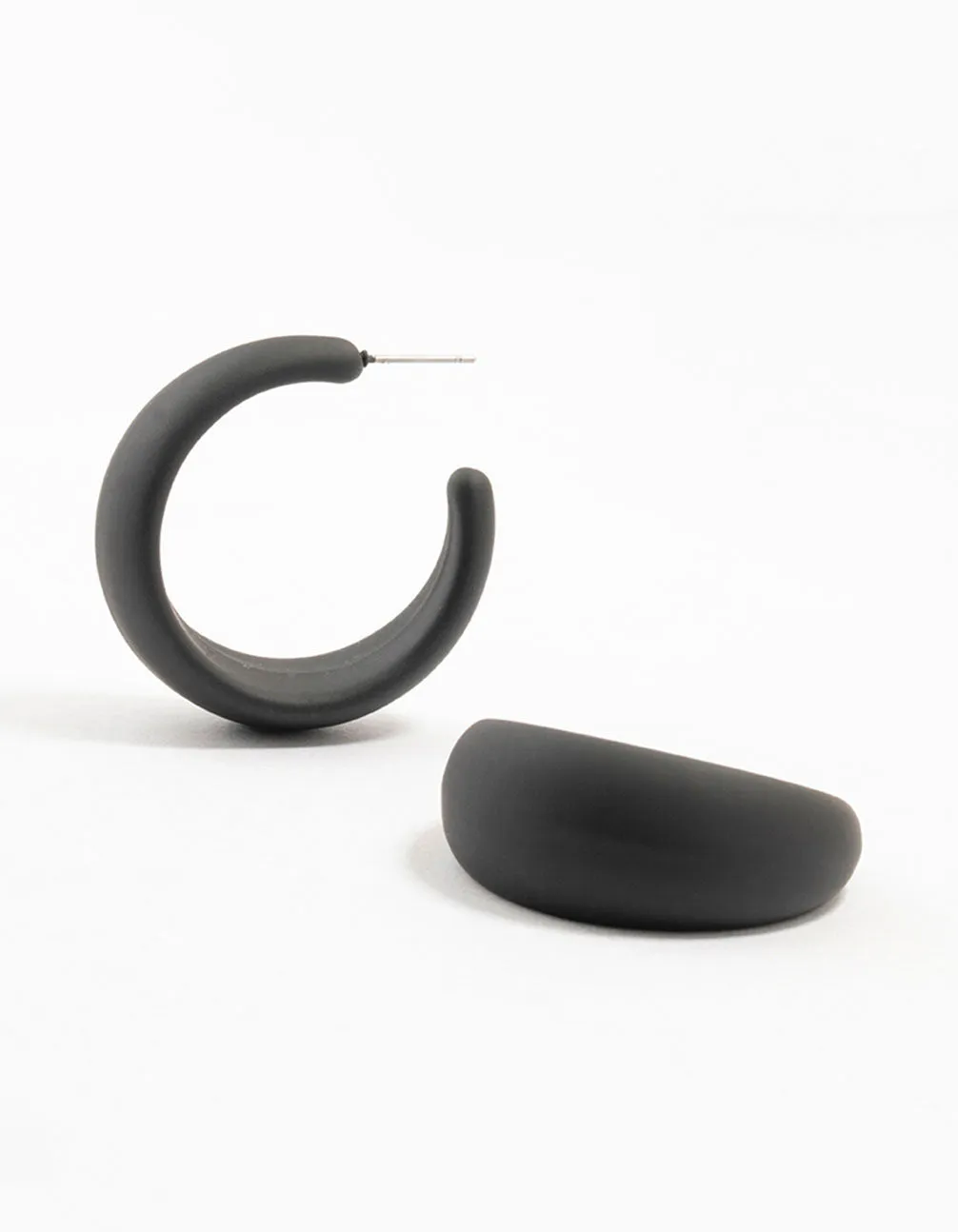 Black Coated Pointed Wide Hoop Earrings Sophisticated Look Winter Adornment