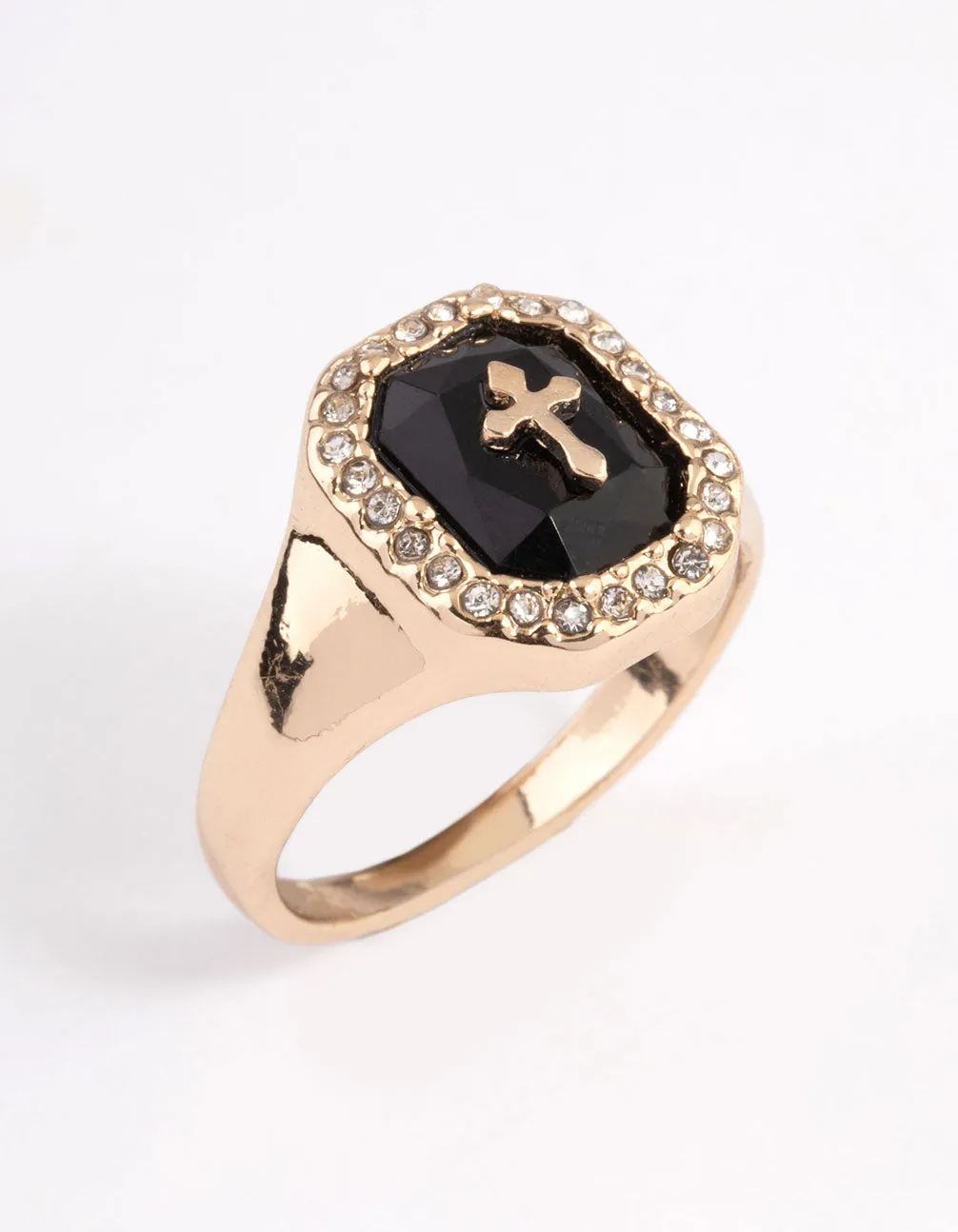 Chic Adornment Black Cross Signet Ring