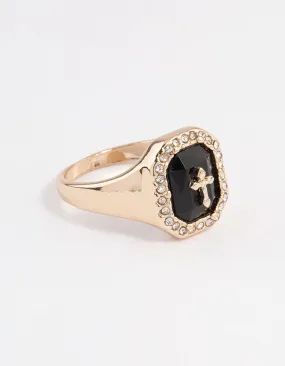 Functional Style Understated Mood Black Cross Signet Ring
