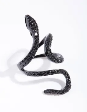 Youth Accent Quality Statement Black Diamante Snake Ring