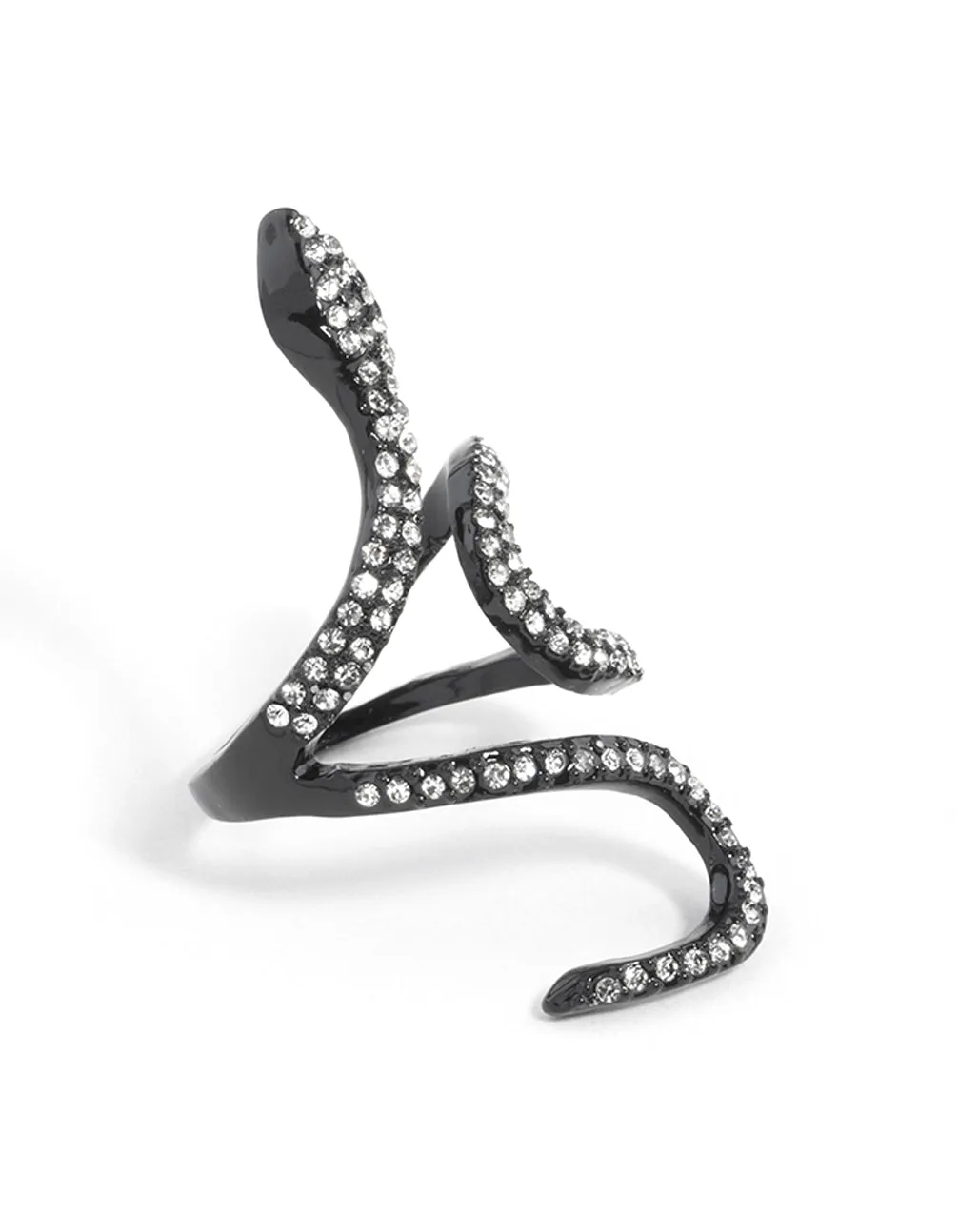 Sleek Look Black Diamante Swirl Snake Ring