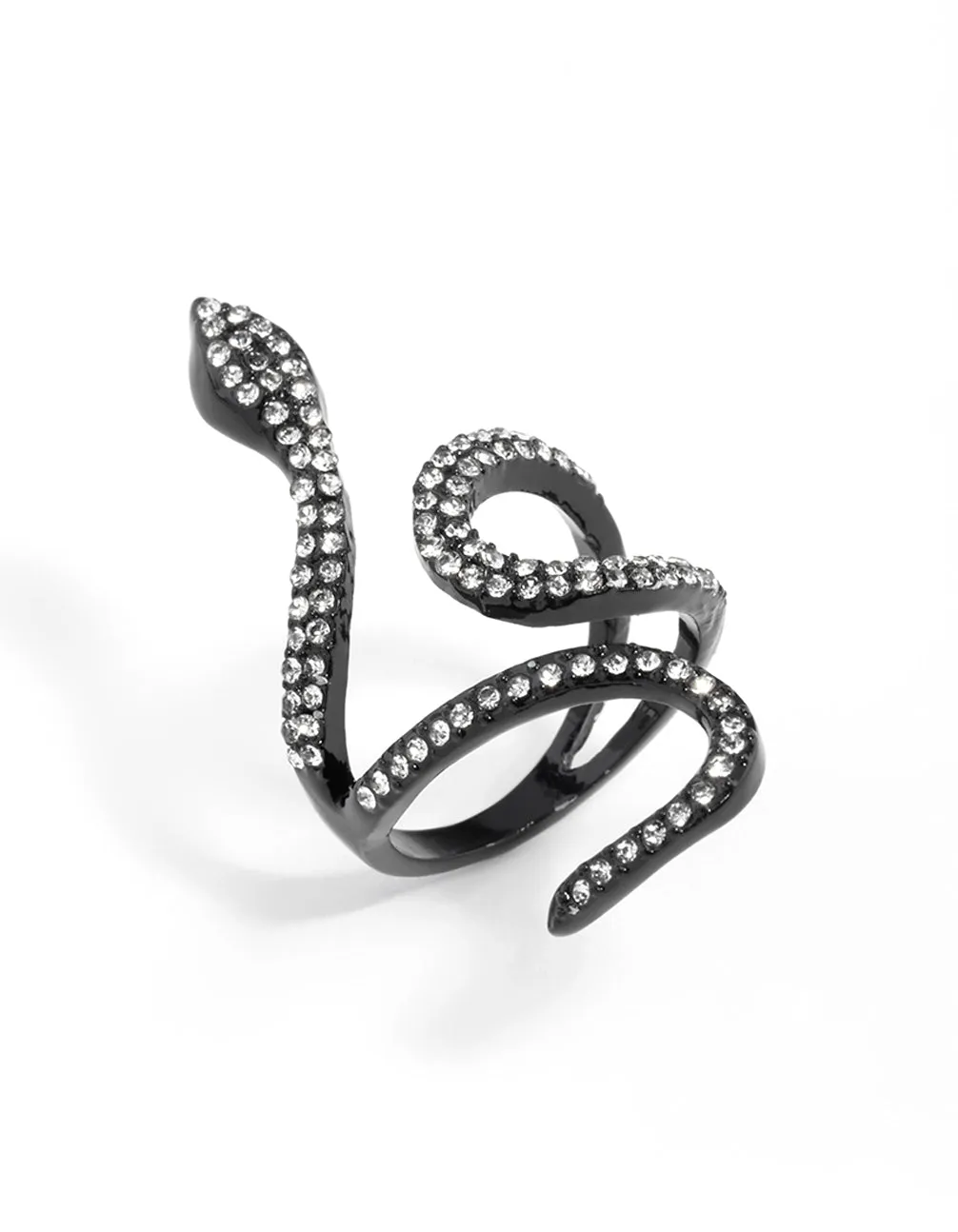 Polished Shine Day Out Black Diamante Swirl Snake Ring
