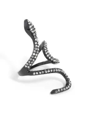 Sleek Look Black Diamante Swirl Snake Ring