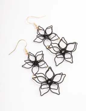 Black Double Wire Flower Drop Earrings Exquisite Look