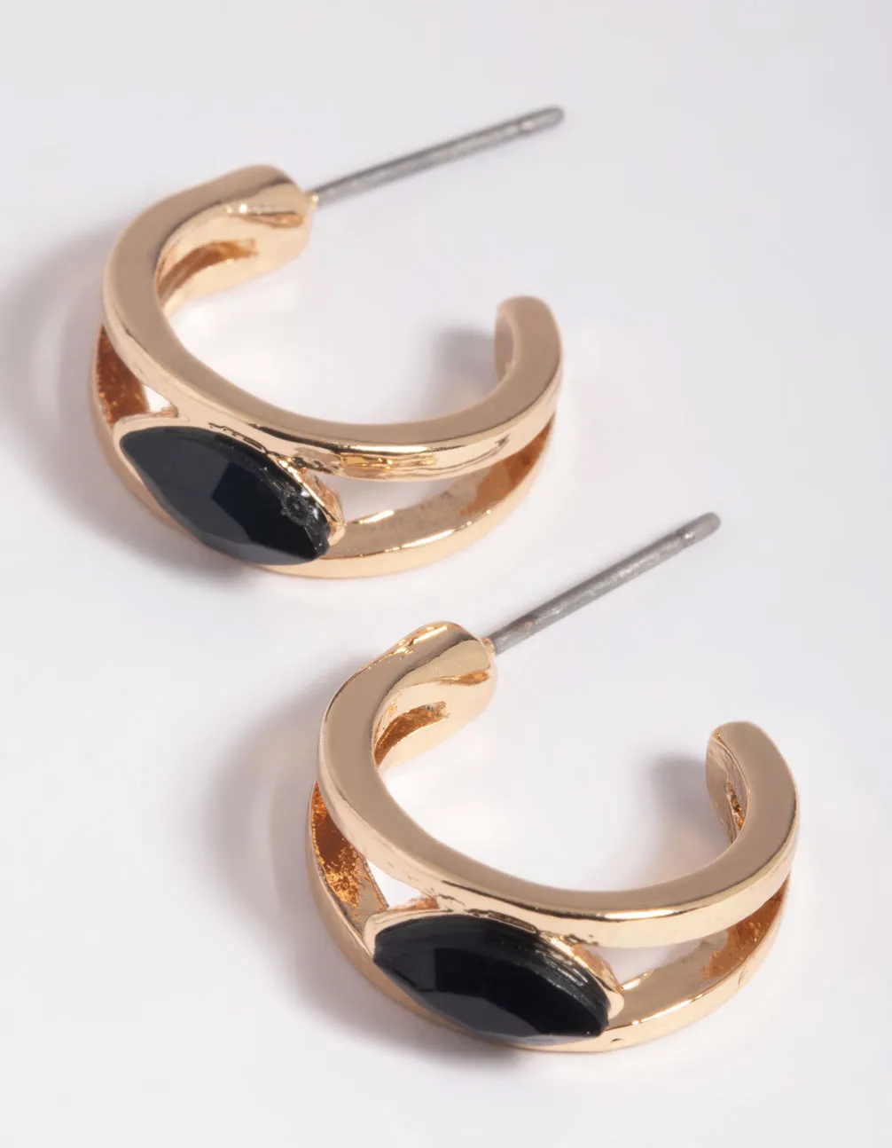 Radiant Ornament Party Adornment Black Jewel Huggie Hoop Earrings