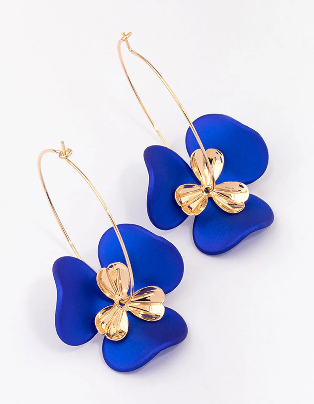 Timeless Accessory Blue & Gold Large Wire Flower Hoop Earrings