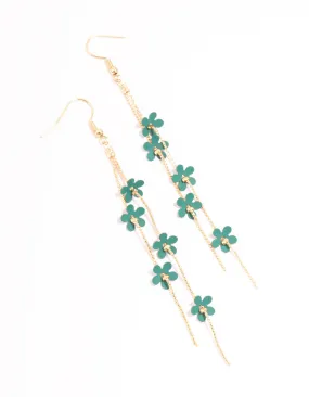 Blue Flower Chain Gold Drop Earrings Simple Detail Rustic Trinket