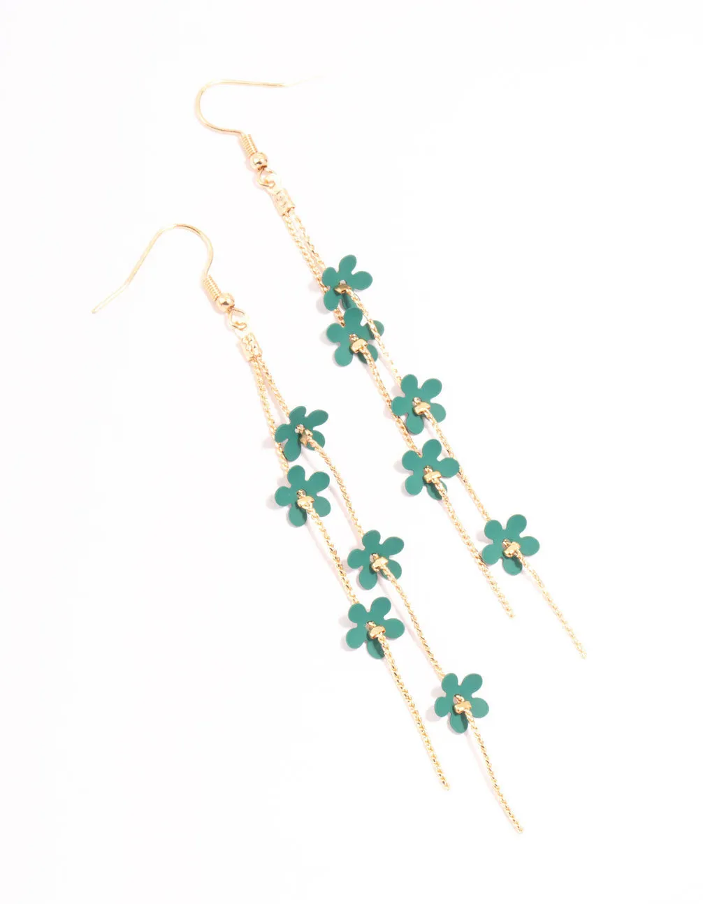 Blue Flower Chain Gold Drop Earrings Simple Detail Rustic Trinket