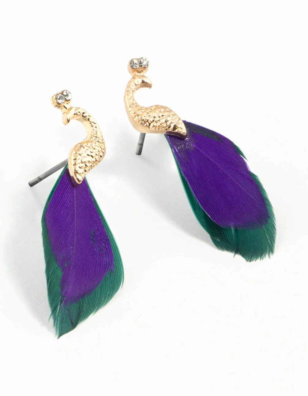 Blue Green Feather Mini Peacock Earrings Oval Ornament Minimalist Feature