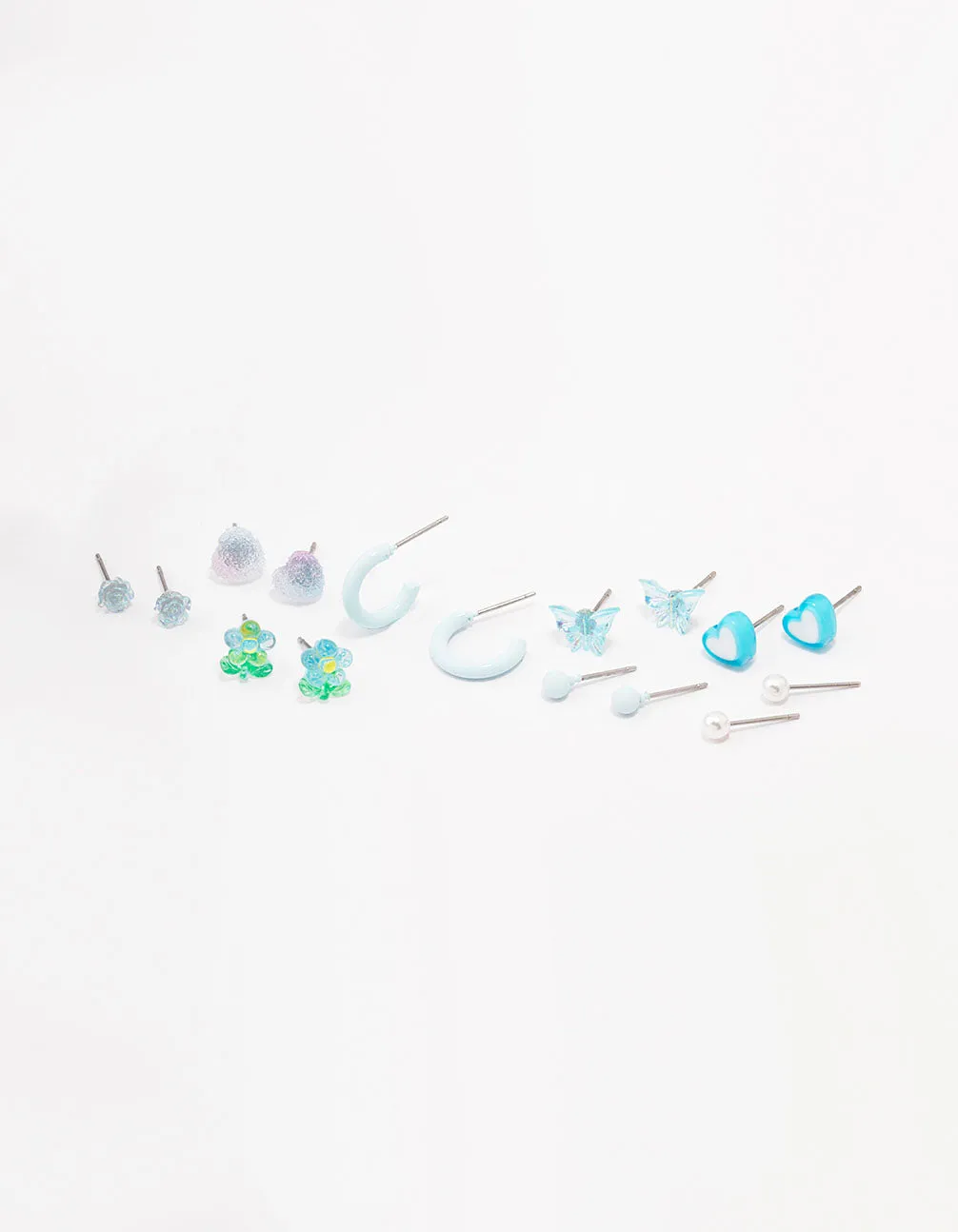 Blue Heart & Flower Earring 8-Pack Evening Jewelry High-Quality Style