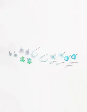 Blue Heart & Flower Earring 8-Pack Evening Jewelry High-Quality Style