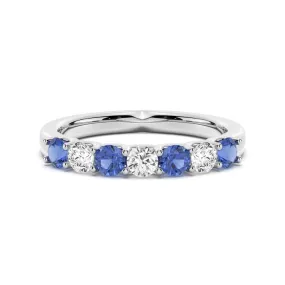Custom Work Carbon Neutral Blue Sapphire and Moissanite Anniversary Band
