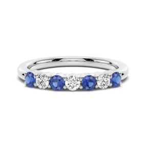 Simple Piece Lightweight Gift Blue Sapphire and White Sapphire Anniversary Band