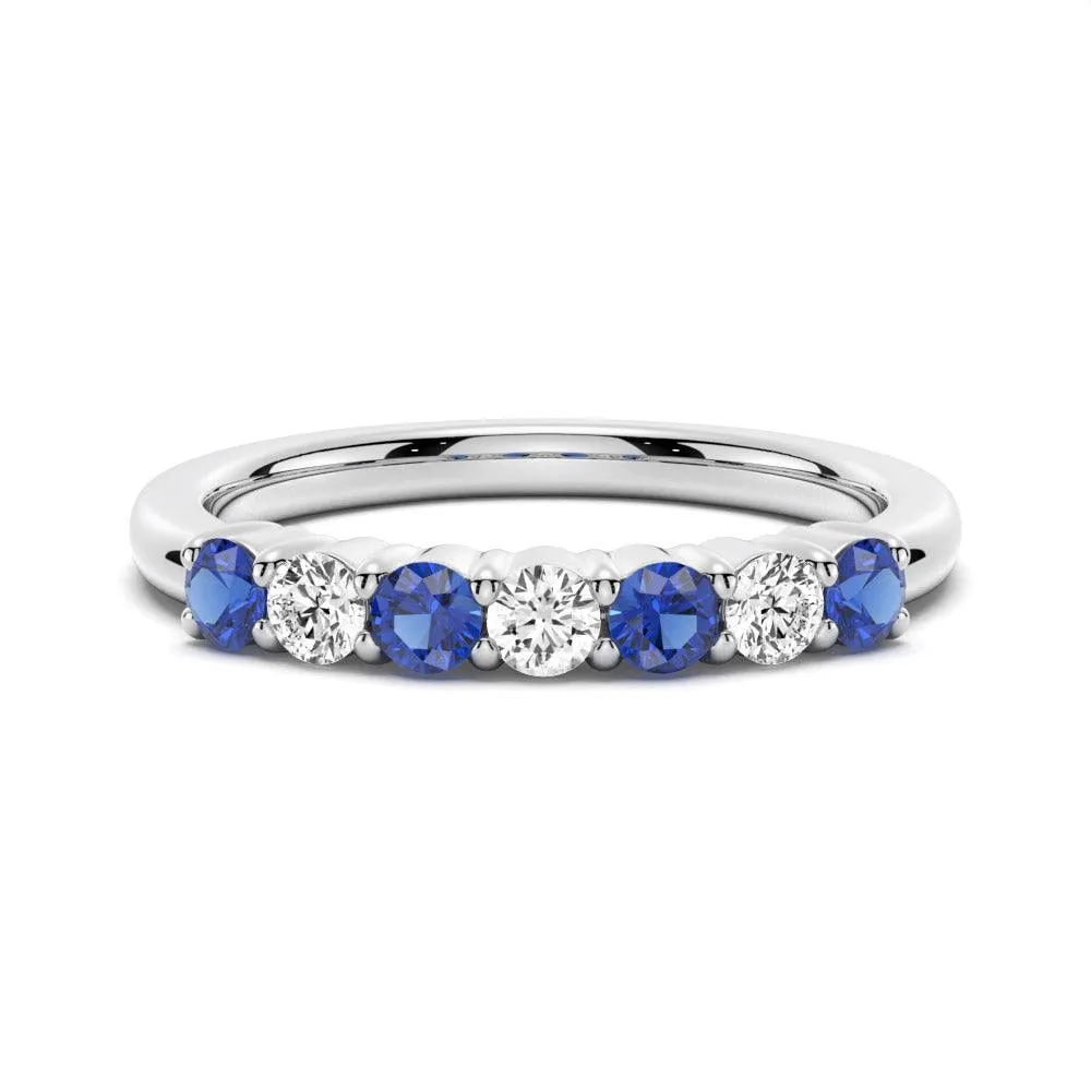 Daily Fashion Blue Sapphire and White Sapphire Anniversary Band