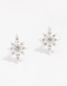Sterling Silver Cubic Zirconia Mini Star Stud Earrings Vintage Ornament Gorgeous Option