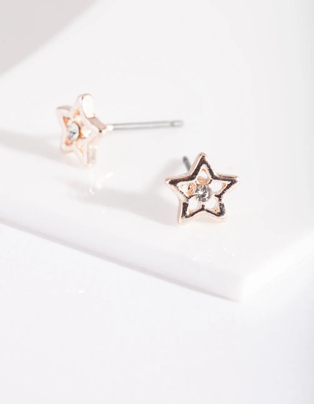 Sophisticated Embellishment Rose Gold Diamante Star Stud Earrings