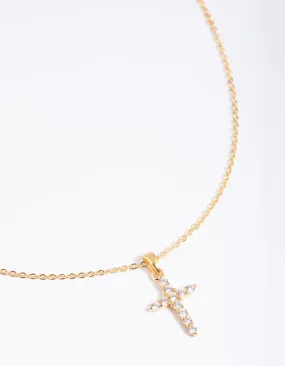 Joyful Style Timeless Adornment Gold Plated Cubic Zirconia Cross Necklace