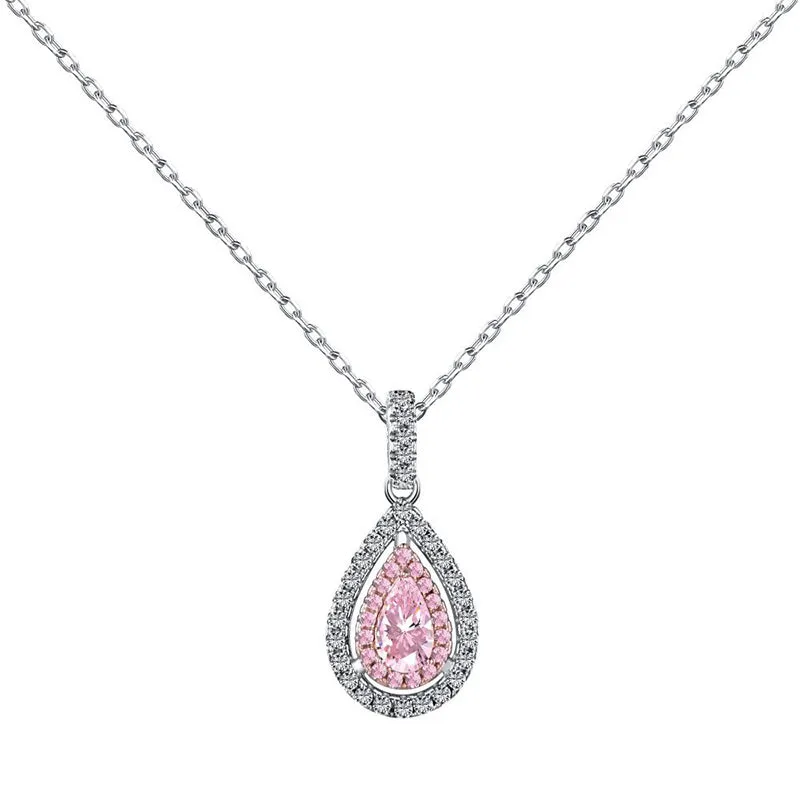 Signature Finish Opulent Accent Louily Pink Stone Double Halo Pear Cut Women's Necklace
