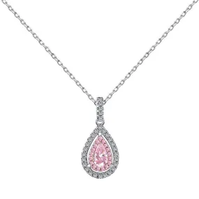 Signature Finish Opulent Accent Louily Pink Stone Double Halo Pear Cut Women's Necklace